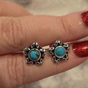 Silver Star Earrings with Turquoise Accents
